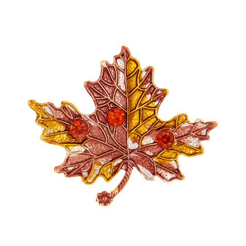 Rhinestone Zinc Alloy Brooch, Maple Leaf, plated & for woman & with rhinestone 