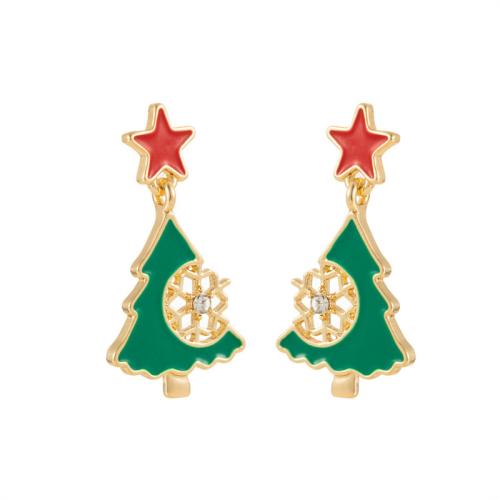 Christmas Earrings, Zinc Alloy, with Plastic Pearl, plated & for woman & enamel & with rhinestone 