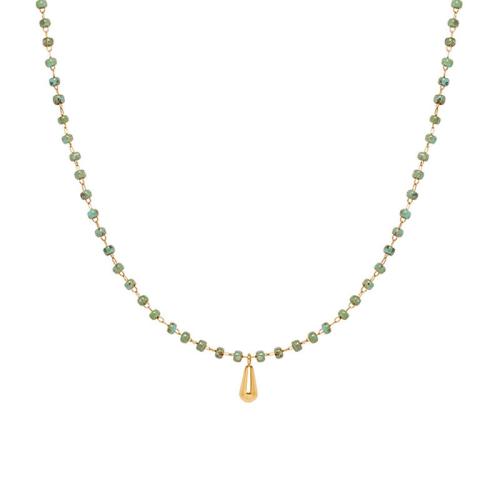 Collier de bijoux de titane, Acier titane, avec turquoise, avec 5CM chaînes de rallonge, Placage, pour femme, vert Environ 41 cm, Vendu par PC