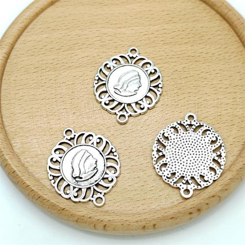 Zinc Alloy Charm Connector, Round, antique silver color plated, DIY & 1/1 loop 