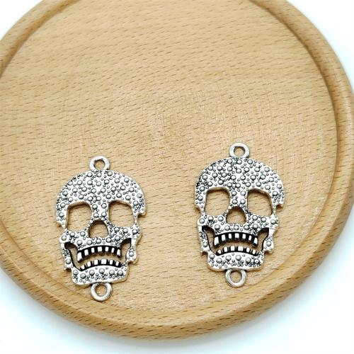 Zinc Alloy Charm Connector, Skull, antique silver color plated, DIY & 1/1 loop 