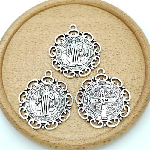 Zinc Alloy Saint Pendant, Round, antique silver color plated, DIY 