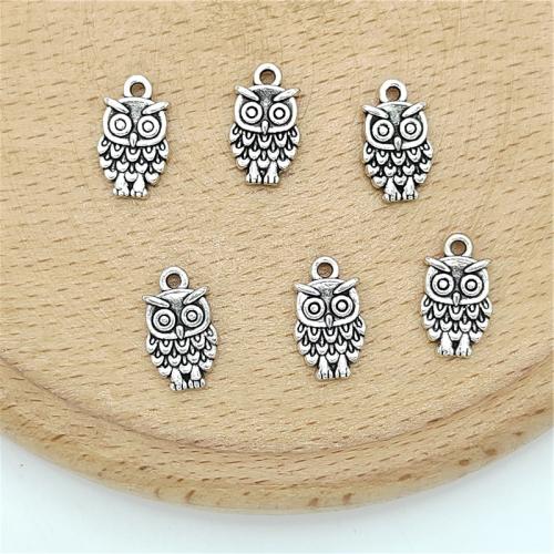 Pendentifs animaux en alliage de zinc, hibou, Plaqué de couleur d'argent, DIY Vendu par sac