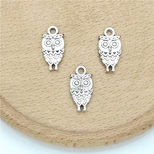 Pendentifs animaux en alliage de zinc, hibou, Plaqué de couleur d'argent, DIY Vendu par sac