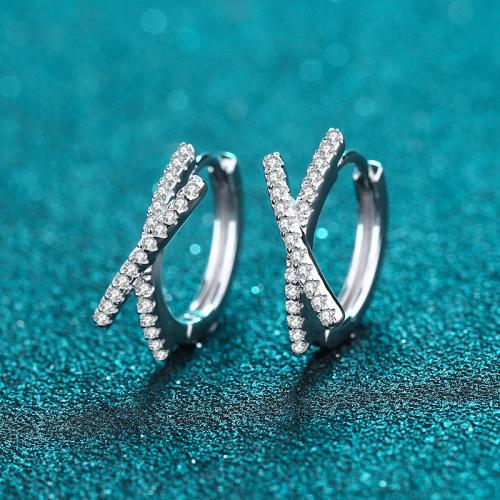 925 Sterling Silver Huggie Hoop Earring, with Moissanite, fashion jewelry & for woman, 15mm 