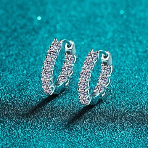 925 Sterling Silver Huggie Hoop Earring, with Moissanite, fashion jewelry & for woman, 15mm 