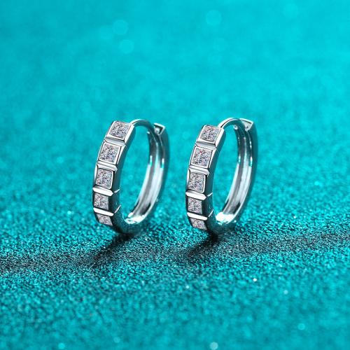 925 Sterling Silver Huggie Hoop Earring, with Moissanite, for woman & hollow, earring length 10-15mm [