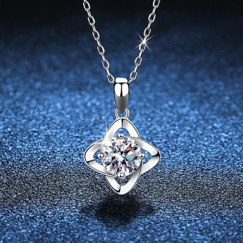 925 Sterling Silver Necklace, with 2inch extender chain, Four Leaf Clover, platinum plated & oval chain & for woman Approx 15.7 Inch 