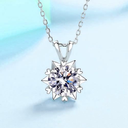 925 Sterling Silver Necklace, with 2inch extender chain, Snowflake, platinum plated, oval chain & for woman Approx 15.7 Inch 