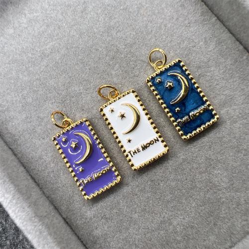 Enamel Brass Pendants, Rectangle, gold color plated, DIY 