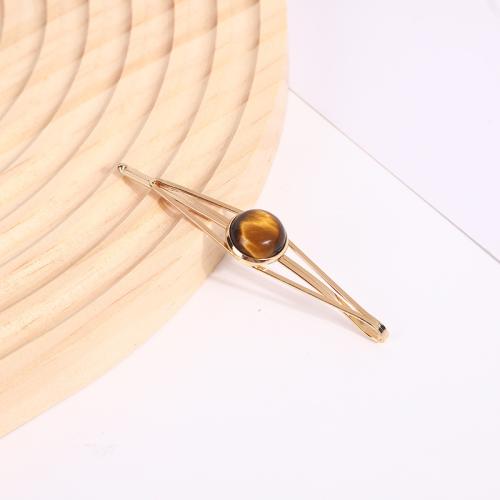 Hair Slide, Brass, with Natural Stone, gold color plated & for woman 