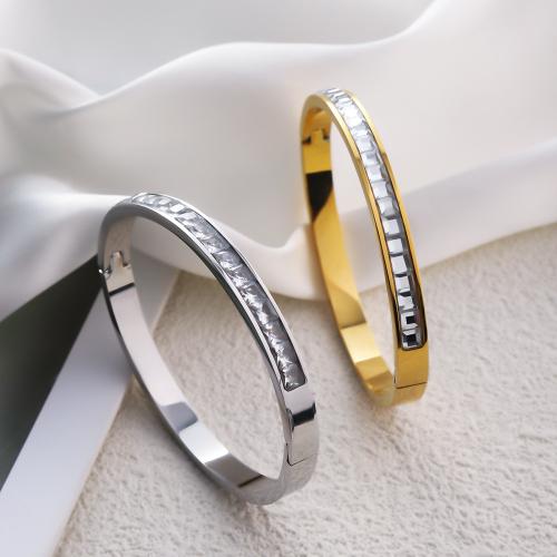 Stainless Steel Bangle, 304 Stainless Steel, plated, for woman & with rhinestone 