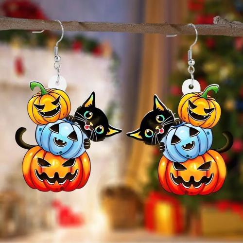 Acrílico Pendientes con Colgantes, Calabaza, Impresión, Diseño de Halloween & para mujer, Vendido por Par