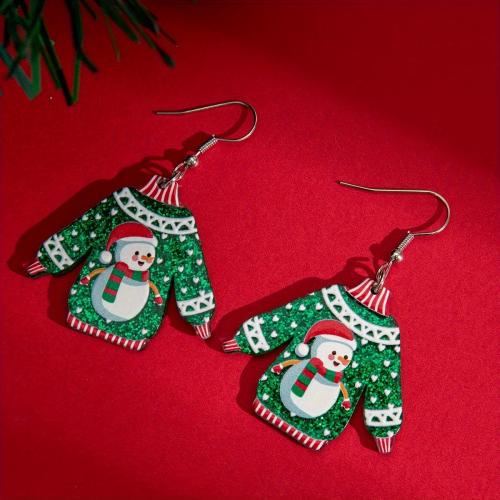 Christmas Earrings, Acrylic, Garment, printing, Christmas Design & for woman, green 