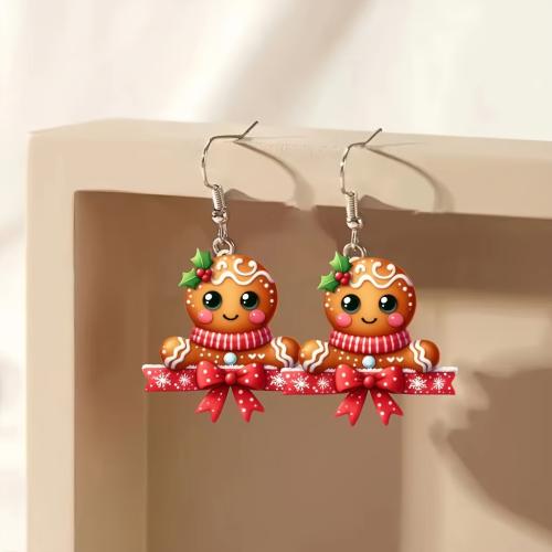 Christmas Earrings, Acrylic, Gingerbread Man, printing, Christmas Design & for woman 