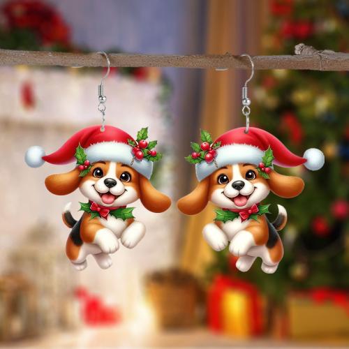 Christmas Earrings, Acrylic, Dog, printing, Christmas Design & cute & for woman 