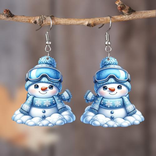 Pendientes de Navidad, Acrílico, Hombre de Nieve, Impresión, Diseño de Navidad & Lindo & para mujer, azul, Vendido por Par