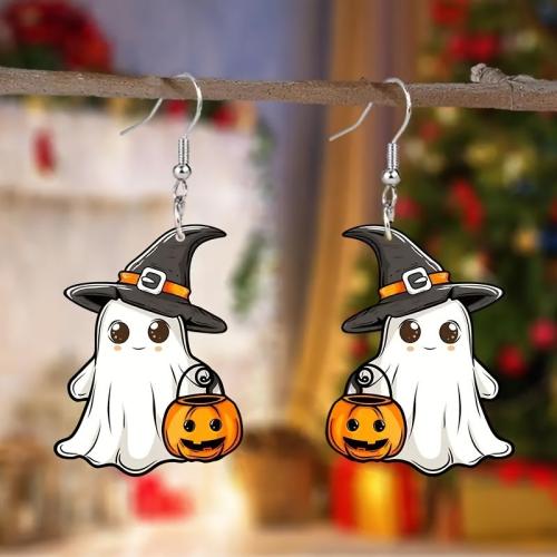 Acrílico Pendientes con Colgantes, Fantasma, Impresión, Diseño de Halloween & Lindo & para mujer, Vendido por Par