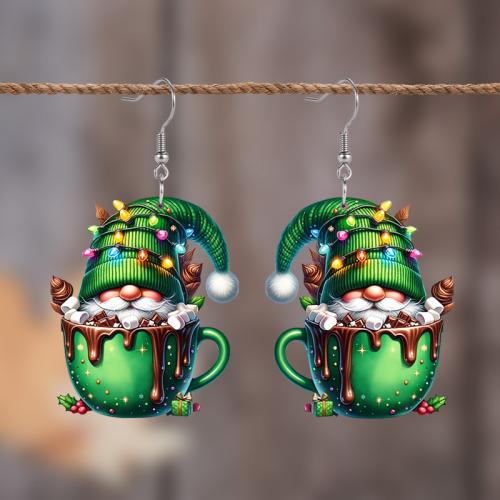 Christmas Earrings, Acrylic, Santa Claus, printing, Christmas Design & cute & for woman, green 