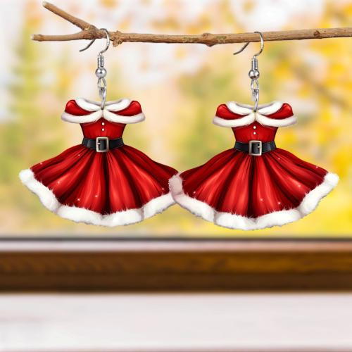 Christmas Earrings, Acrylic, Garment, printing, Christmas Design & cute & for woman, red 