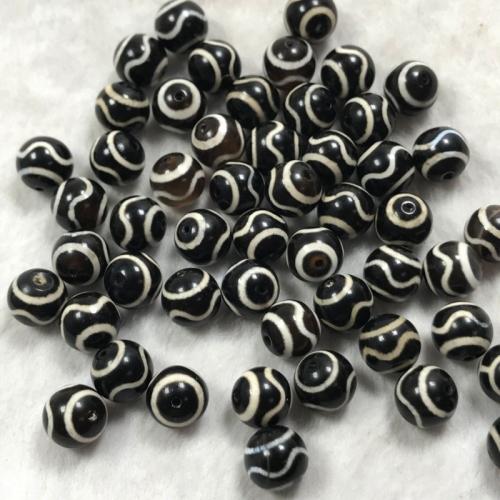 Natural Tibetan Agate Dzi Beads, Round, DIY, black, 10mm 