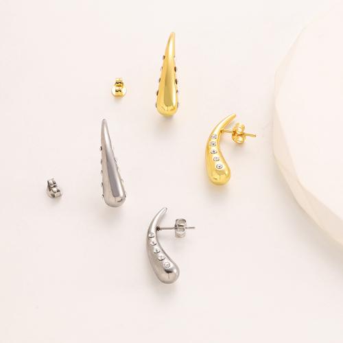 Stainless Steel Rhinestone Stud Earring, 316 Stainless Steel, Teardrop, plated, fashion jewelry & for woman & with rhinestone 