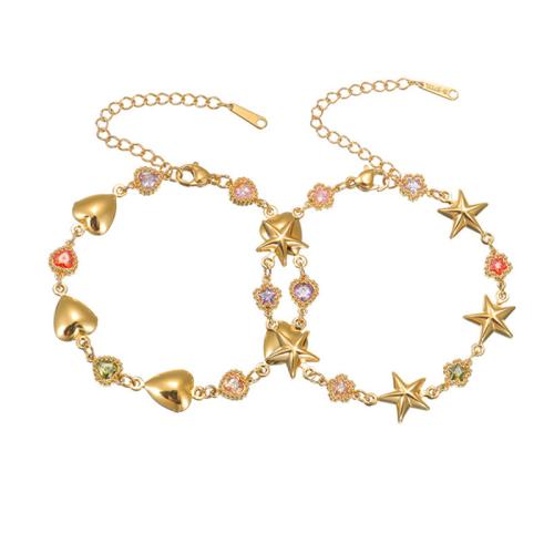 Stainless Steel Chain Bracelets, 304 Stainless Steel, with 5cm extender chain, 18K gold plated & for woman & with rhinestone cm 