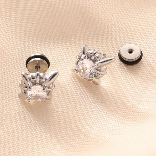 Stainless Steel Cubic Zirconia Stud Earring, 304 Stainless Steel, with Cubic Zirconia, plated, fashion jewelry & Unisex 