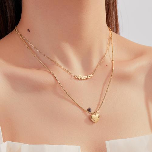 Collar de la joyería de titanio, Partículas de acero, Corazón, chapado, diferentes estilos para la opción & micro arcilla de zirconia cúbica & para mujer, dorado, Vendido por UD