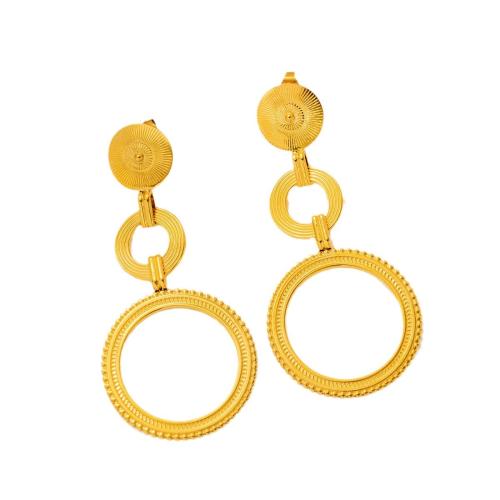 Titanium Steel Earrings, with Plastic Pearl, plated & for woman, gold 