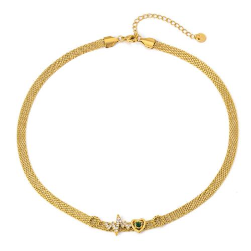 Collar de la joyería de titanio, Partículas de acero, chapado, diferentes estilos para la opción & micro arcilla de zirconia cúbica & para mujer, dorado, Vendido por UD