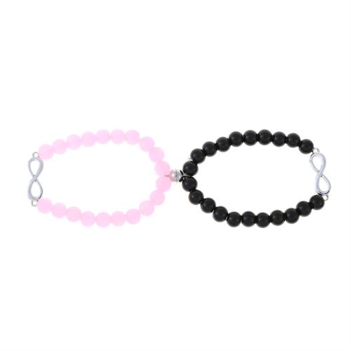 Bracelets en pierres précieuses, alliage de zinc, avec Obsidienne & cristal, fait à la main, 2 pièces & unisexe & styles différents pour le choix, plus de couleurs à choisir Environ 18-32 cm, Vendu par fixé