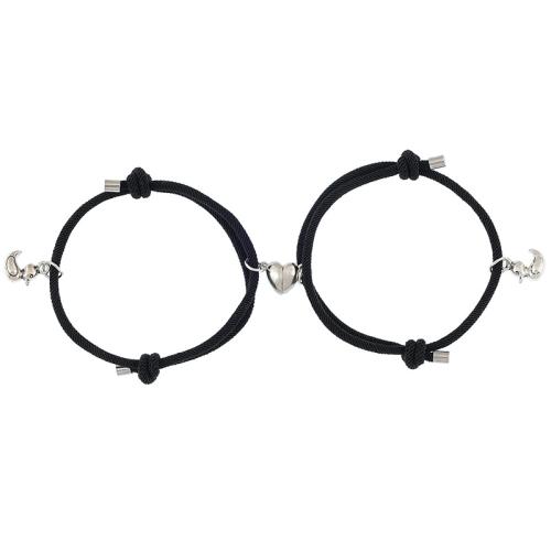 Moda pulseras de la aleación de Zinc, con Cordón de Milán, chapado, 2 piezas & unisexo, Negro, Vendido por Set