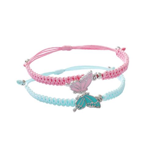 Moda crear pulseras de cordón de cera, aleación de zinc, con Cordón de cera, 2 piezas & unisexo & esmalte, color mixto, longitud:aproximado 19-24 cm, Vendido por Set[