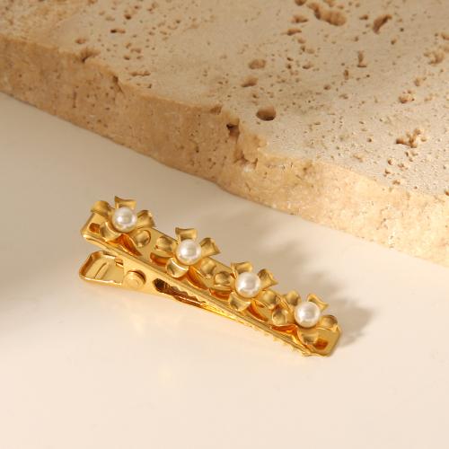 Clips de pico, acero inoxidable 304, con Perlas plásticas, para mujer, dorado, 36.7x7.7mm, Vendido por UD