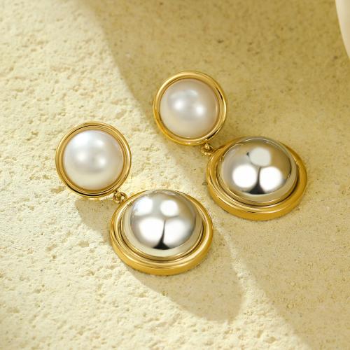 Stainless Steel Drop Earring, 304 Stainless Steel, with Plastic Pearl, 18K gold plated, fashion jewelry & for woman, golden 