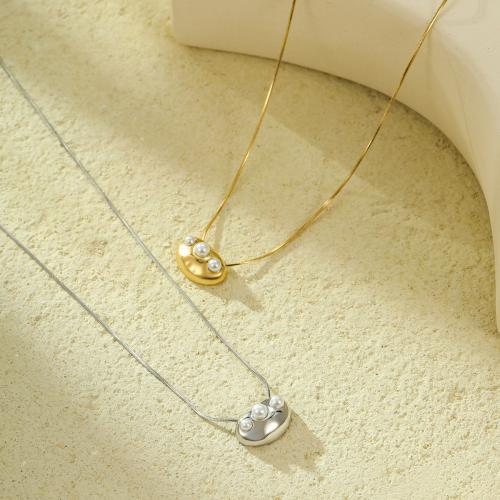 Stainless Steel Jewelry Necklace, 304 Stainless Steel, with Plastic Pearl, with 6cm extender chain, fashion jewelry & for woman Approx 41 cm 