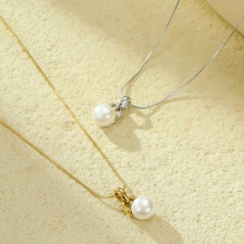 Stainless Steel Jewelry Necklace, 304 Stainless Steel, with Plastic Pearl, with 5cm extender chain, fashion jewelry & for woman Approx 41 cm 