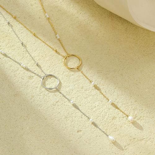 Stainless Steel Jewelry Necklace, 304 Stainless Steel, with Plastic Pearl, with 5.5cm extender chain, fashion jewelry & for woman Approx 43.5 cm 