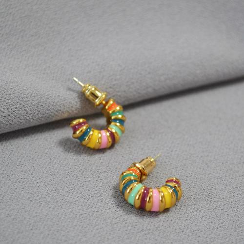 Brass Stud Earring, fashion jewelry & for woman & enamel, 15mm 