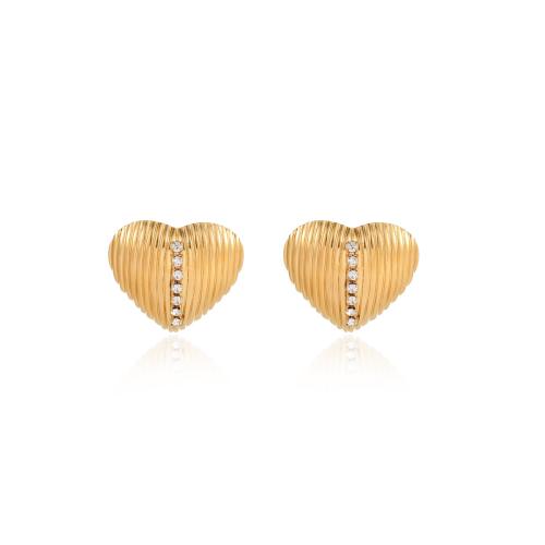 Stainless Steel Cubic Zirconia Stud Earring, 304 Stainless Steel, Heart, 18K gold plated, fashion jewelry & micro pave cubic zirconia & for woman, golden 