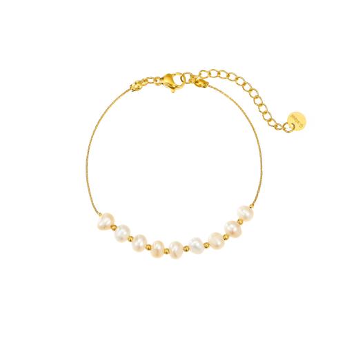 Pulseras de acero inoxidable, acero inoxidable 304, con Perlas plásticas, con 5cm extender cadena, 18K chapado en oro, Joyería & para mujer, dorado, longitud:aproximado 18 cm, Vendido por Sarta