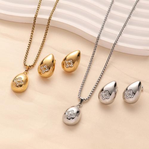 Rhinestone stainless steel Jewelry Set, 304 Stainless Steel, Teardrop & for woman & with rhinestone Approx 60 cm 