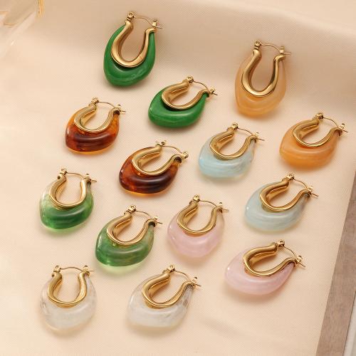 Resin Drop Earring, 304 Stainless Steel, with Resin, fashion jewelry & for woman 