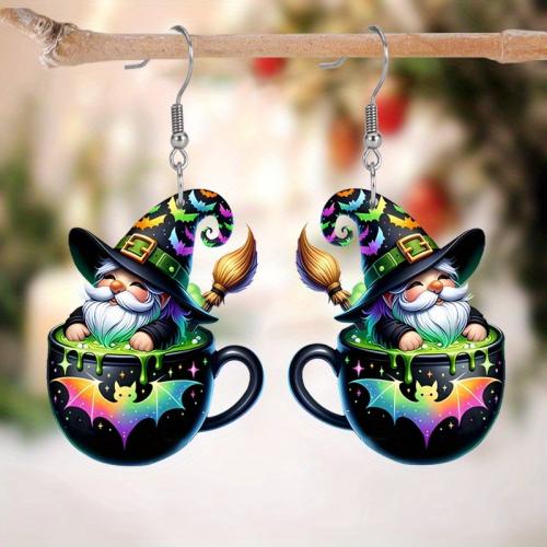 Christmas Earrings, Acrylic, Sorcerer, printing, Halloween Design & cute & for woman 