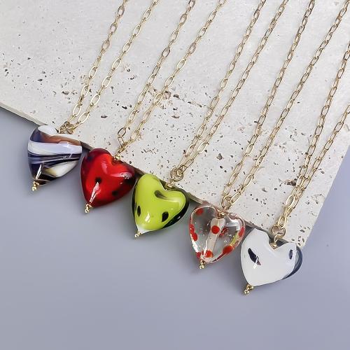 Collier en Murano bijoux, Acier inoxydable 304, avec chalumeau, avec 5cm chaînes de rallonge, coeur, Placage, bijoux de mode, plus de couleurs à choisir cm, Vendu par PC