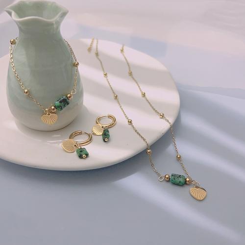 Fashion Stainless Steel Jewelry Sets, 304 Stainless Steel, with Natural Turquoise, plated, fashion jewelry golden 