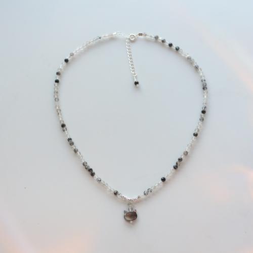 Gemstone Necklaces, with Black Shell & 304 Stainless Steel, with 5cm extender chain, fashion jewelry, mixed colors cm 