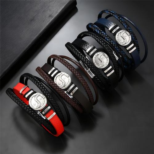 Pulseras de Cordón de PU, Cuero de PU, con aleación de zinc, hecho a mano, Joyería & multicapa & para hombre, más colores para la opción, longitud:8.27 Inch, Vendido por UD