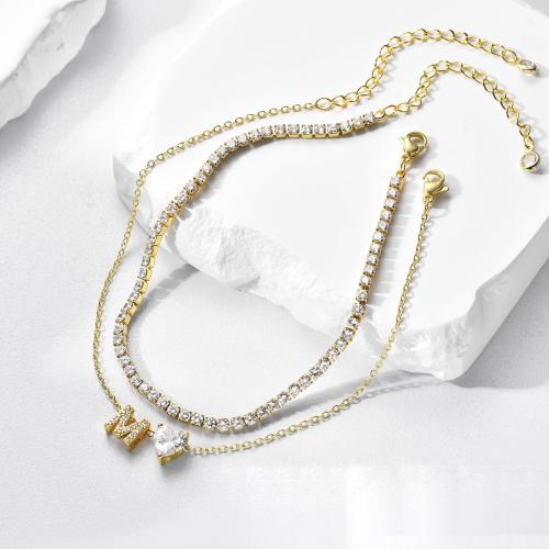 Brass Anklet, plated & micro pave cubic zirconia & for woman, golden Approx 20 cm 